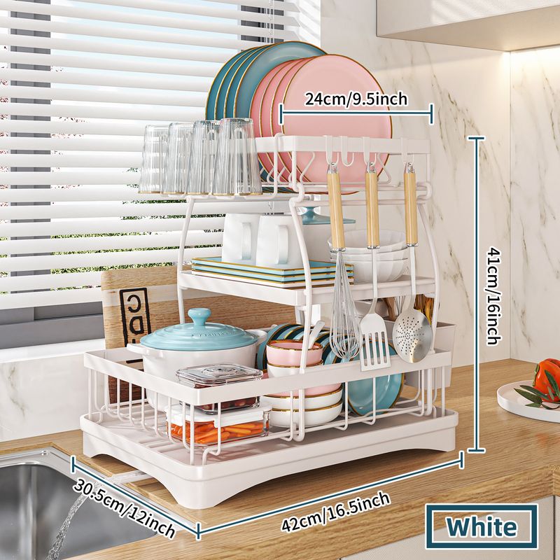 Kitchen Bowl Rack Household Anti-rust Countertop Double-layer Draining Bowl Rack Multifunctional Bowl Storage Rack_voghion.com