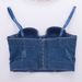 Design bandeau din denim tip fishbone, cu franjuri, bretele cu diamant strălucitor, îmbrăcăminte exterioară, top bungee căptușit pentru femei_voghion.com