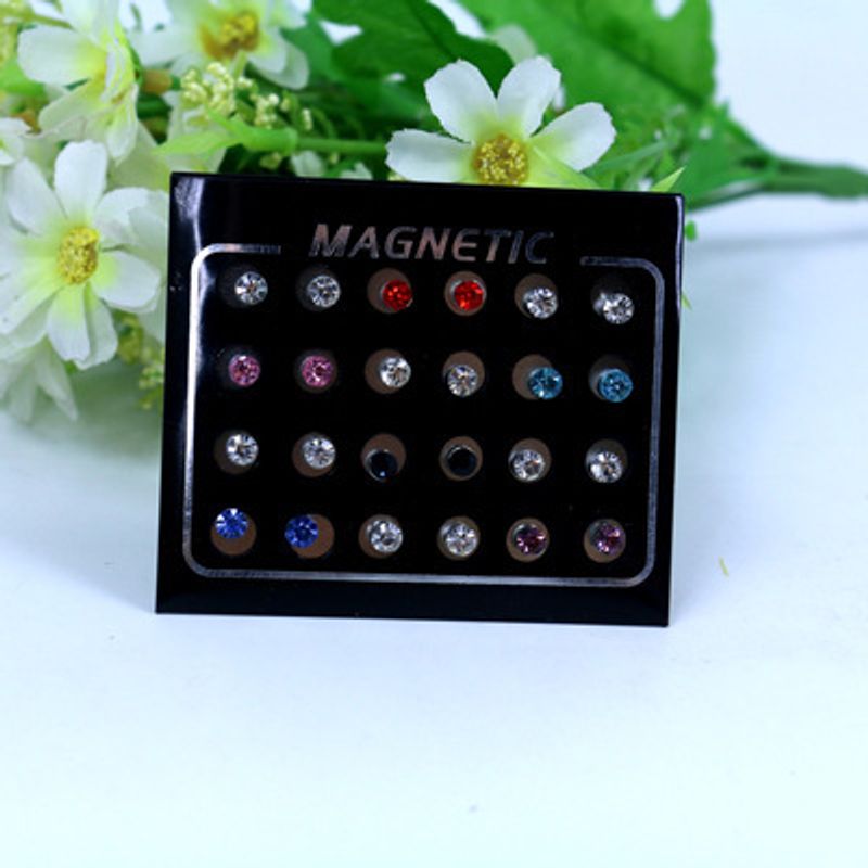 12 Pairs Fashion Simple 4mm Shiny Rhinestone Style Non-Pierced Magnetic Stud Earrings For Men And Women_voghion.com