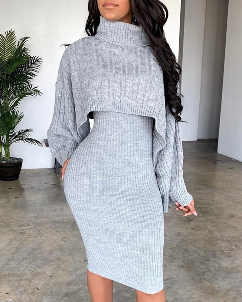Damenbekleidung, Pullover, Rock, zweiteiliges Set, modischer Rollkragenpullover_voghion.com