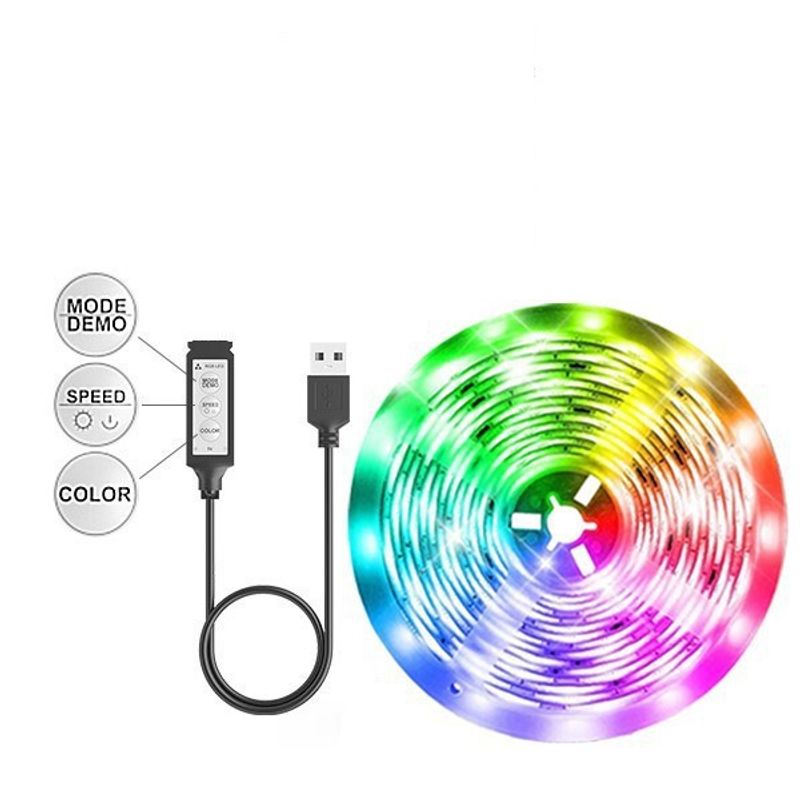 5050 RGB LED-stripverlichtingset met muzieksynchronisatie en slimme bediening, 5V USB-voeding, waterdicht, 12/30 LED's per meter, CE-gecertificeerd_voghion.com