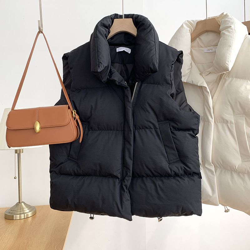 Abbigliamento da donna Giacca calda gilet in cotone versione gilet in cotone largo collo alto gilet in cotone tinta unita_voghion.com