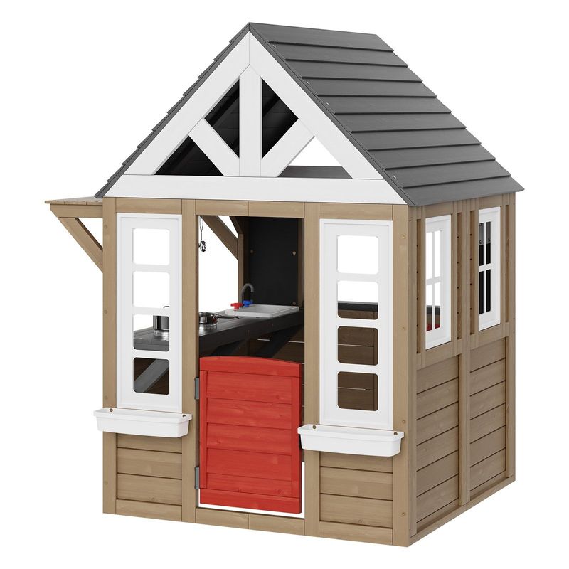 VEVOR Outdoor Wooden Playhouse Kids Garden Games Cottage With Door Window Sink_voghion.com