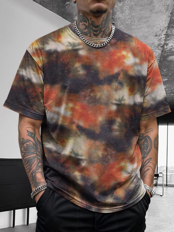 Yaz Yeni Erkek Tie Dye Graffiti Hip-hop Moda Hızlı Kuruyan Nefes Alabilen Çok Yönlü Rahat Tembel Kısa Kollu Gömlek_voghion.com