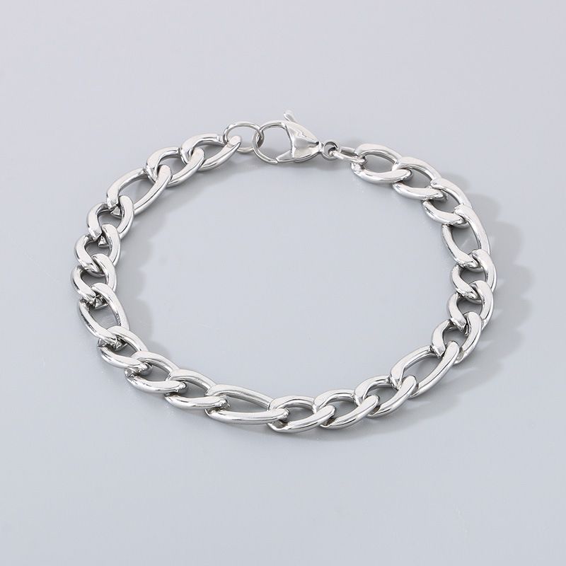 Fashion Simple Plain Titanium Steel Twist Figaro Bracelet Cuban Men's Chain Jewelry_voghion.com