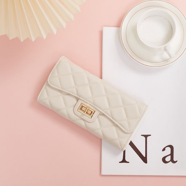 Card Cases Linge Lady Purse Long Three-fold Pu Leather Hand Bag Large Capacity Wallet Simple Card Bag_voghion.com