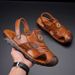 Summer New Sandals Top Layer Beach Casual Leather Cowhide Soft Sole Stitching Toe Cap Men's Shoes_voghion.com
