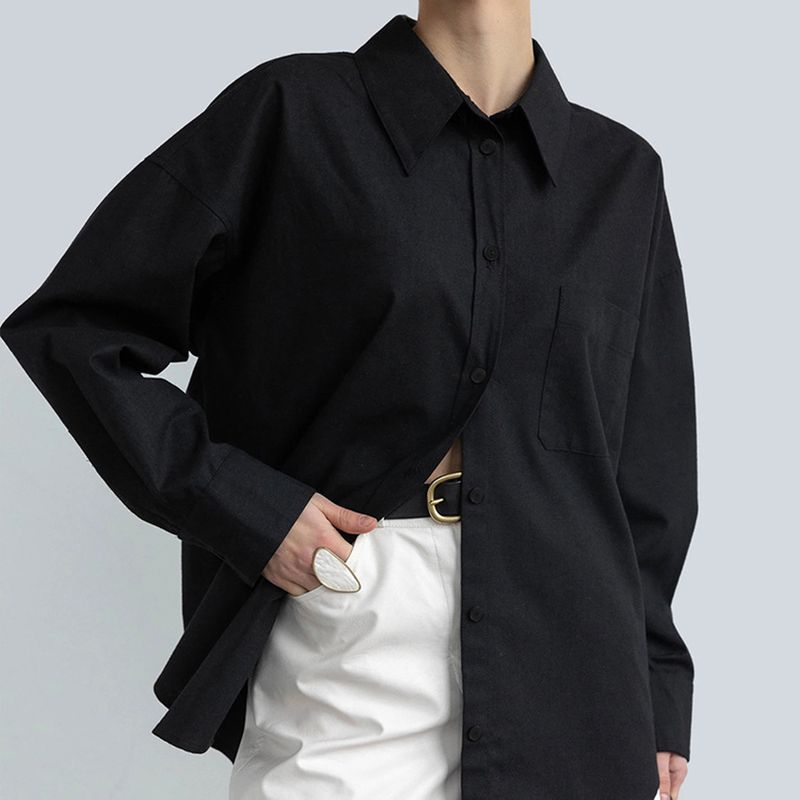 Nuova camicia a maniche lunghe in cotone moda donna_voghion.com