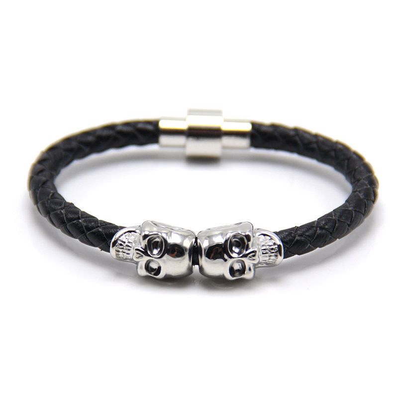 Neuer Lagerbestand für Europa und Amerika, neues Herren-Geisterarmband aus Rindsleder, Totenkopfarmband im Punk-Stil_voghion.com