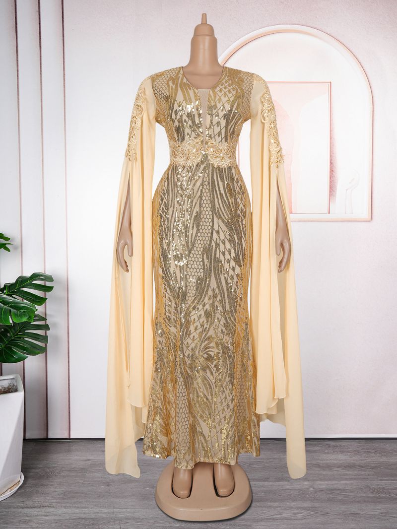 Dammekleeder Moud Dammekleed mat V-Ausschnëtt Plus Size Laangt Kleed Partykleed_voghion.com