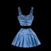 Abbigliamento da donna, stile retrò, ragazza hot, completo corto, canotta, minigonna versatile, completo in due pezzi in denim, trendy_voghion.com