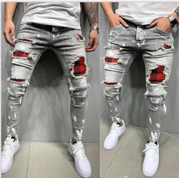 High Quality Men's With Paint Peeling Holes, Fashionable And Trendy New Jeans For Men_voghion.com