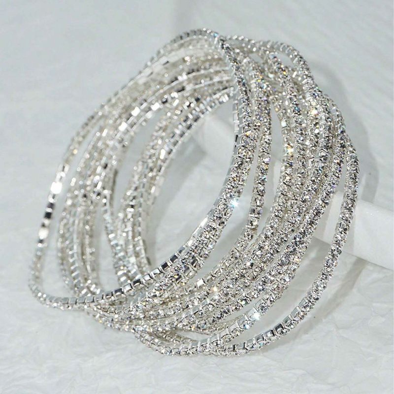 Bracciale tennis elastico sottile con catena a griffe da 2 mm, moda, con strass_voghion.com