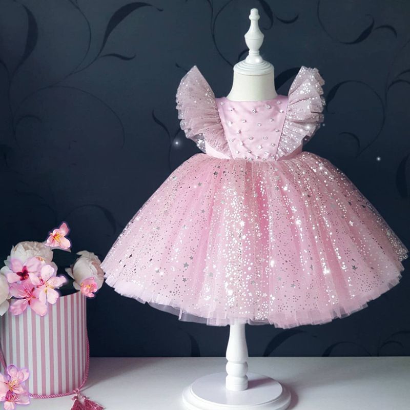 Mutter & Kinder kinder prinzessin kleid mit fliegenden ärmeln baby ein jahr-alte leistung kleid mit heißer stück mesh tüll puffy rock_voghion.com