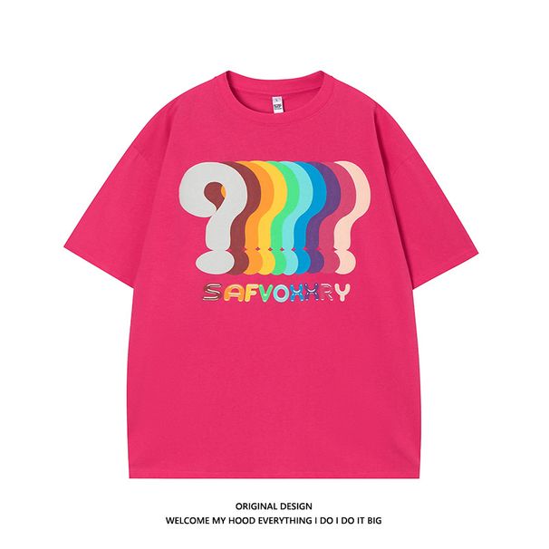 Vīriešu apģērbu tendences plāksteris izšūšanas putu jautājuma zīme īsām piedurknēm T-krekls vīriešiem un sievietēm brīvs pusaudžiem pāris īss T-krekls ar puspiedurknēm_voghion.com