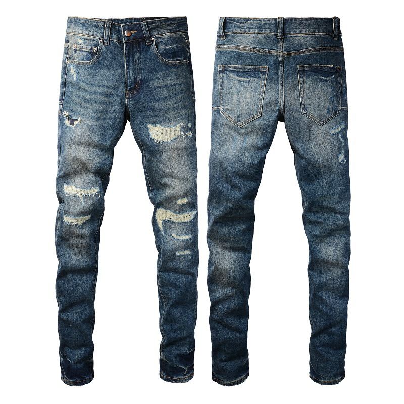 Abbigliamento maschile Commercio estero all'ingrosso High Street Jeans strappati da uomo Pantaloni da uomo slim fit Pantaloni da uomo retrò elasticizzati da uomo Pantaloni da ragazzo 9309_voghion.com