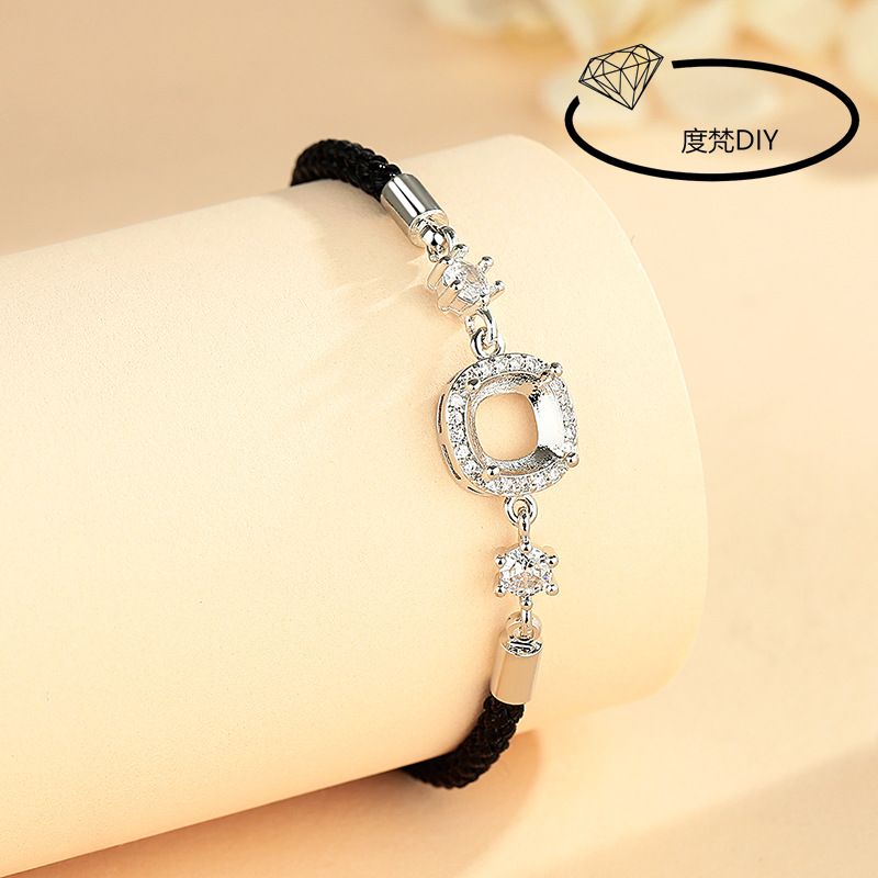 Nova pulseira banhada a prata com pingente de solzinho da moda princesa vazia para mulheres, pulseira de meia corrente com configuração faça você mesmo_voghion.com