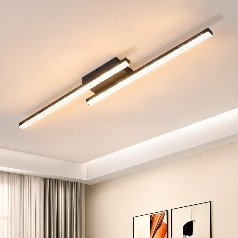 LED Deckenleuchte Deckenlampe Schwarz - Warmweiß Schlafzimmerlampe 12W 61,5cm Wohnzimmerlampe 3000K Kristall Moderne Deckenbeleuchtung Für Flur Küche_voghion.com
