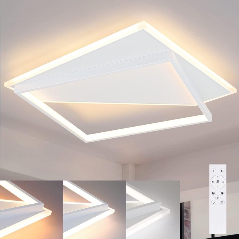 Deckenlampe Dimmbar Deckenleuchte LED - Weiß Schlafzimmerlampe 53W Moderne Wohnzimmerlampe 48cm Küchenlampe Für Flur_voghion.com