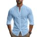 2024 Autumn Men's Long Sleeve Stand Collar Plus Size Slim Fit Casual Cotton Shirt_voghion.com