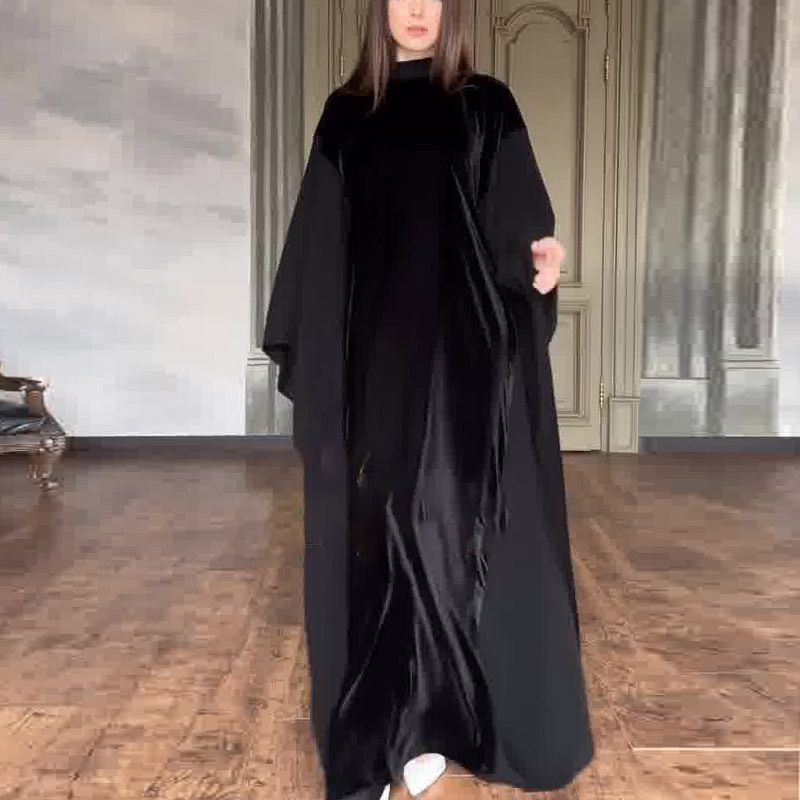Damenbekleidung Fledermausärmel Cape Lockeres Robenkleid_voghion.com