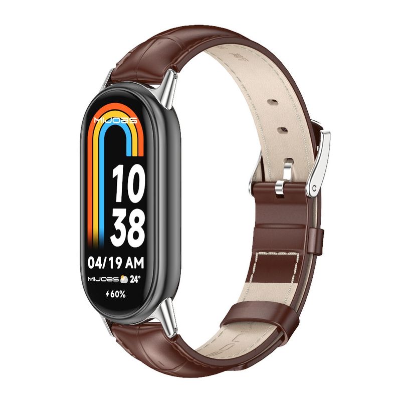 For Xiaomi Mi Band 8 / 9 / 9 NFC Mijobs Genuine Leather Watch Band(Bamboo Coffee Silver)_voghion.com
