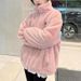Pink Lamb Wool Coat For Women, Winter Thickened, Petite, High-End Plush Stand Collar Baseball Jacket_voghion.com
