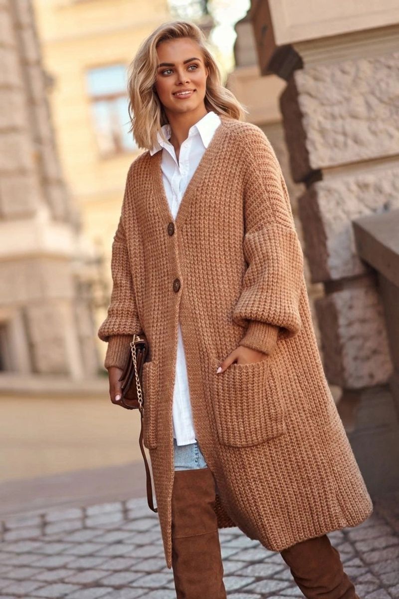 Maglione stile pigro da donna 2024 autunno e inverno nuovo cardigan lavorato a maglia con cappuccio lungo e tasca largo giacca casual_voghion.com