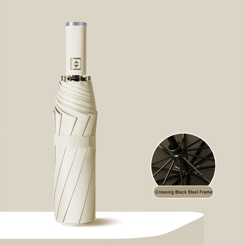 Elegante ombrello con apertura e chiusura automatica, 10 stecche, antivento, 190T Pongee, compatto, pieghevole, da viaggio, manico ergonomico, beige, blu, nero, confezione da 1_voghion.com