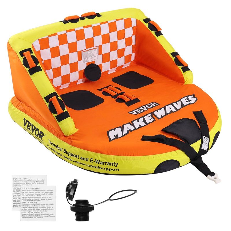 VEVOR Towable Tube For Boating, 1-2 Riders Inflatable Towable Tubes With Deck Seats And Backrest, 340 Lbs Water Sport Tube For Boat To Pull, Full Nylon Cover, EVA Grab Handles And Speed Safety Valve_voghion.com