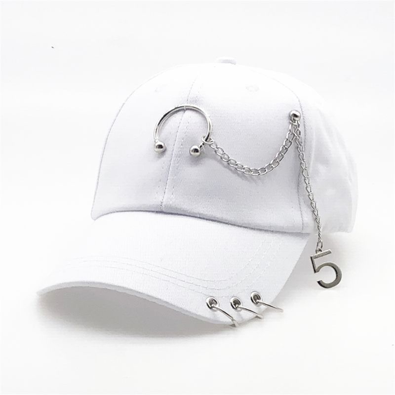 Papa Hut Kreative Piercing Ring Baseball Kappe Punk Hip Hop Baumwolle Erwachsene Casual Solide Einstellbare Unisex Snapback_voghion.com