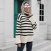 Women's mid-length sweater with striped side slit turtleneck_voghion.com