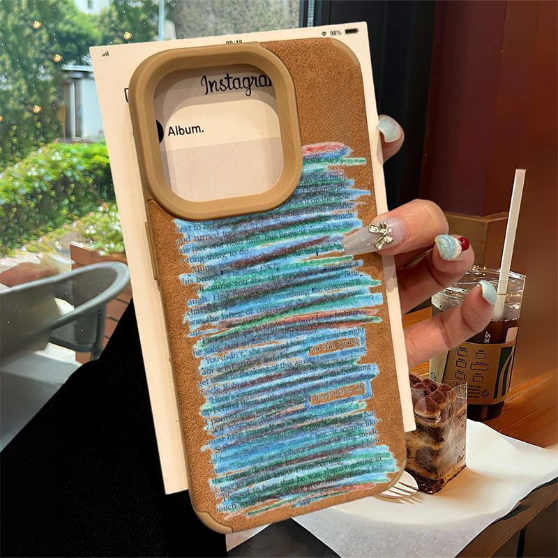 Large Hole Suede Leather Casual Colorful Graffiti Case For IPhone 16 Max/15/14/13 Pro Max_voghion.com