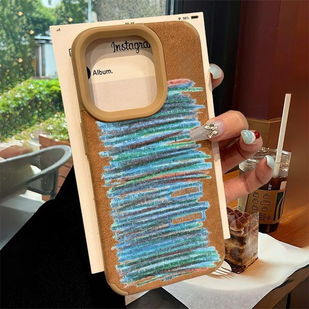 Large Hole Suede Leather Casual Colorful Graffiti Case For IPhone 16 Max/15/14/13 Pro Max_voghion.com
