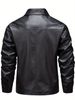 Men's Leather - Full-Zip Lapel Collar Softshell Coat, Loose Fit Casual Riding Jacket With Zippered Pockets, Golden-Tone_voghion.com