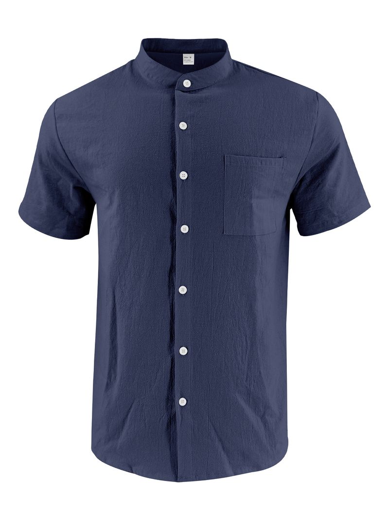 ​Kurzarm-Button-Down-Hemd aus Leinen für Herren – Atmungsaktives Freizeithemd für den Sommer mit Brusttasche, bequem und stilvoll für den Alltag​_voghion.com