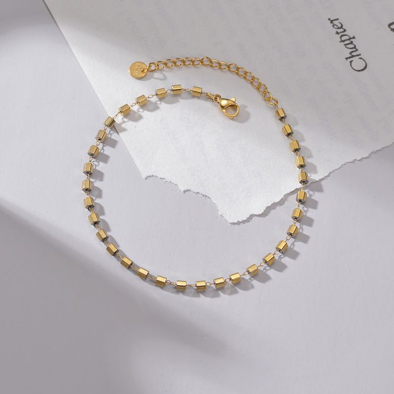 Cavigliera con perline geometriche in stile Ins, versione coreana, in acciaio inossidabile, con design di nicchia, in oro 14 carati, di lusso._voghion.com