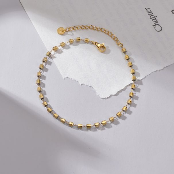 Cavigliera con perline geometriche in stile Ins, versione coreana, in acciaio inossidabile, con design di nicchia, in oro 14 carati, di lusso._voghion.com