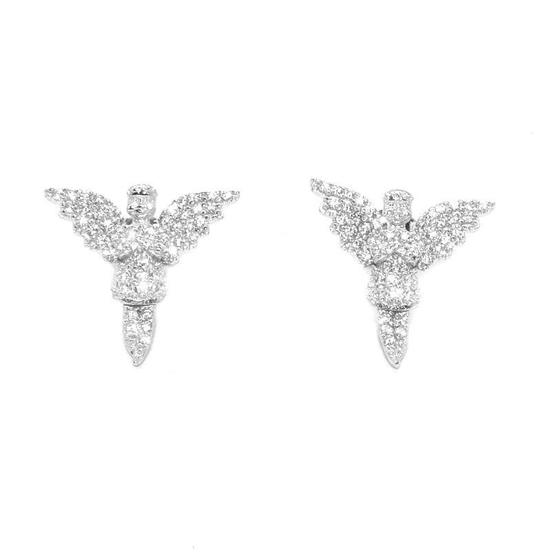 Vendita calda Popolare Angelo Ali Orecchie Unghie Personalità Maschile Trendy Hip Hop Strada Pieno Diamante Luce Lusso Premium Uomo Rascal Bello_voghion.com
