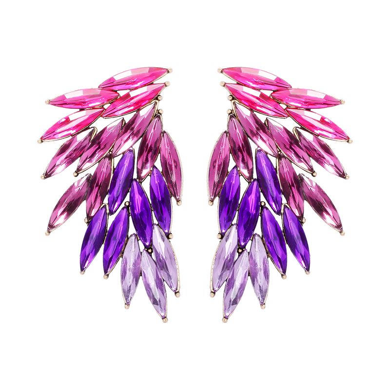 Eleganti orecchini a bottone da donna con ali di piume e lega con intarsi in pietra di vetro_voghion.com