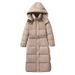 Casaco longo de inverno feminino com capuz e cinto, jaqueta acolchoada grande, sobretudo quente de poliéster espesso para clima frio_voghion.com