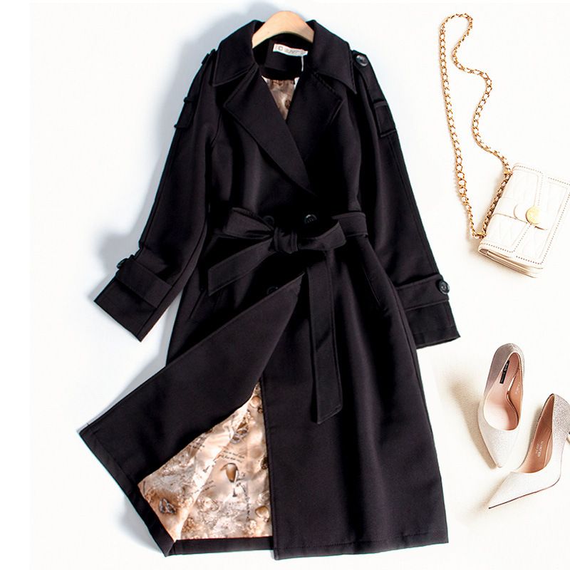 Women's trench coat mid-length autumn loose waist British style slim fit temperament coat 1289_voghion.com