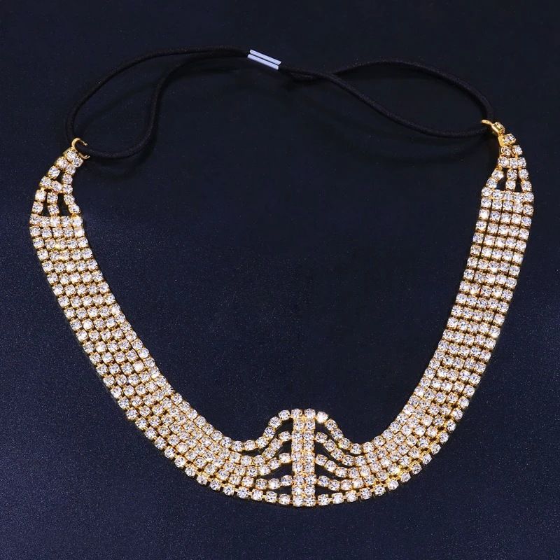 Cerchietto da sposa multistrato con strass e decorazione a catena elastica, accessorio per capelli alla moda e personalizzato_voghion.com