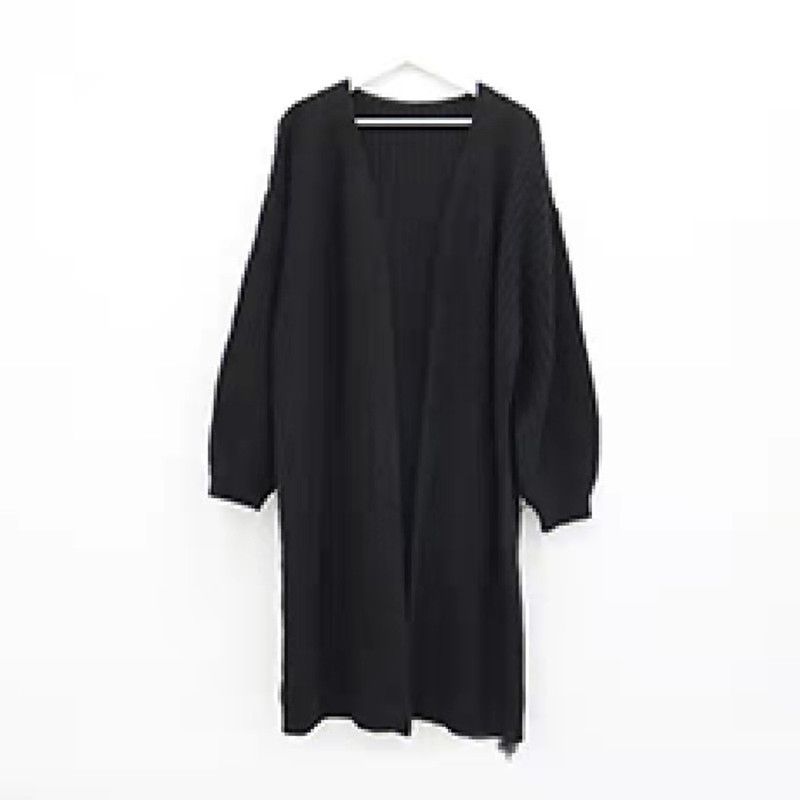 Cardigan lungo lavorato a maglia con maniche a lanterna, stile coreano chic autunnale 2024, semplice e pigro, scollo a V, largo e spesso_voghion.com