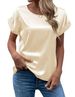 T-shirt da donna a gamba dritta con scollo rotondo in velluto a coste color K Fashion Temperament_voghion.com