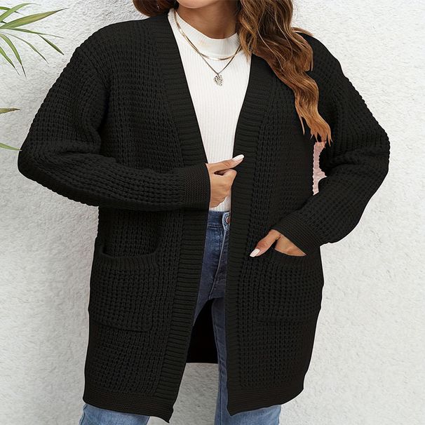 Cardigan long en tricot pour femme – Pull ouvert doux et confortable avec poches, coupe ample, couleur unie pour l'automne et l'hiver_voghion.com