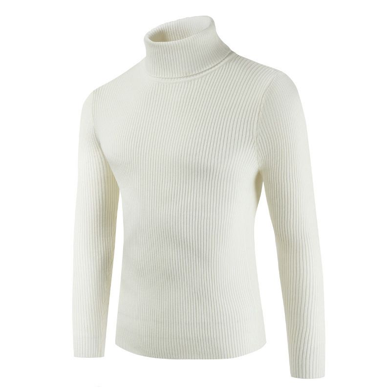 2023 Autumn Winter Men's Turtleneck Pullover Sweater Solid Color Long Sleeved Sweater Men's Trendy Slim Knitted Sweater Tops_voghion.com