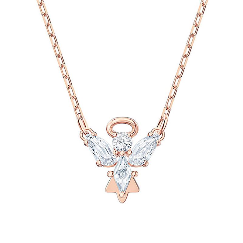 Verträumte kleine Engel Halskette für Frauen Elemente Kristall Licht Luxus Schlüsselbein Kette_voghion.com