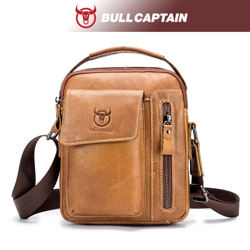 Captain Cow Lederwaren erste Schicht Rindsleder Schulter Crossbody Tasche Herren weiche echtes Leder vertikale Menbag Handy Herren Schultertasche_voghion.com
