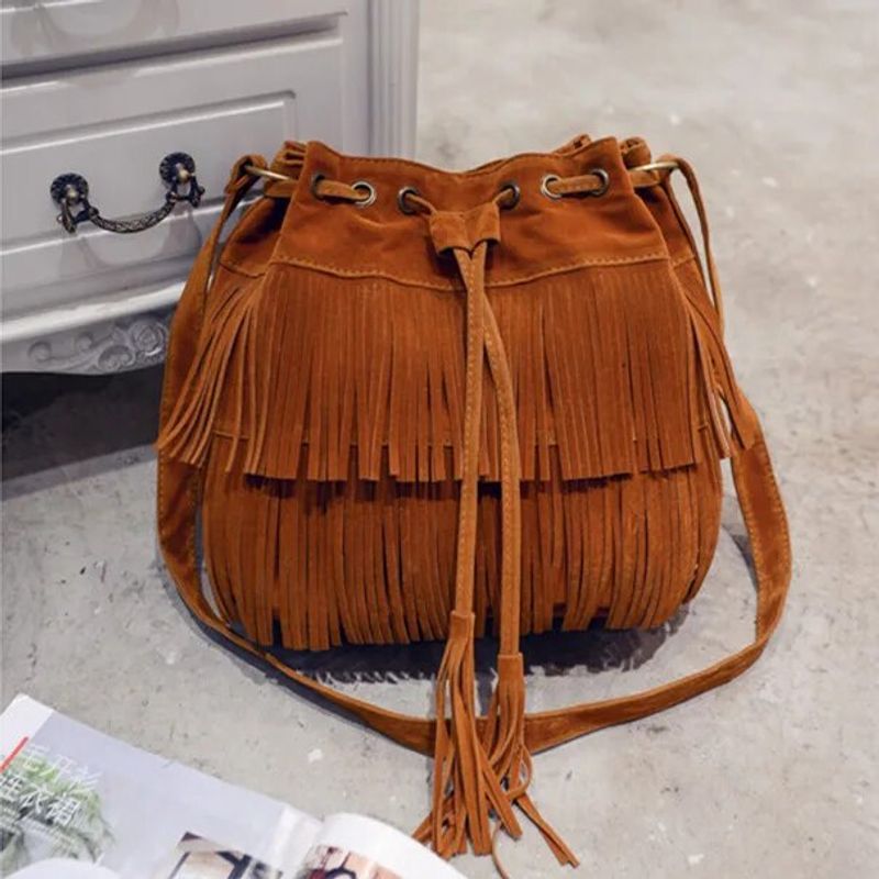 Moda retrò con frange in finta pelle scamosciata Borse a tracolla da donna Tote Nuova borsa a mano Borse a tracolla in nappa Borsa a tracolla secchiello in nappa_voghion.com